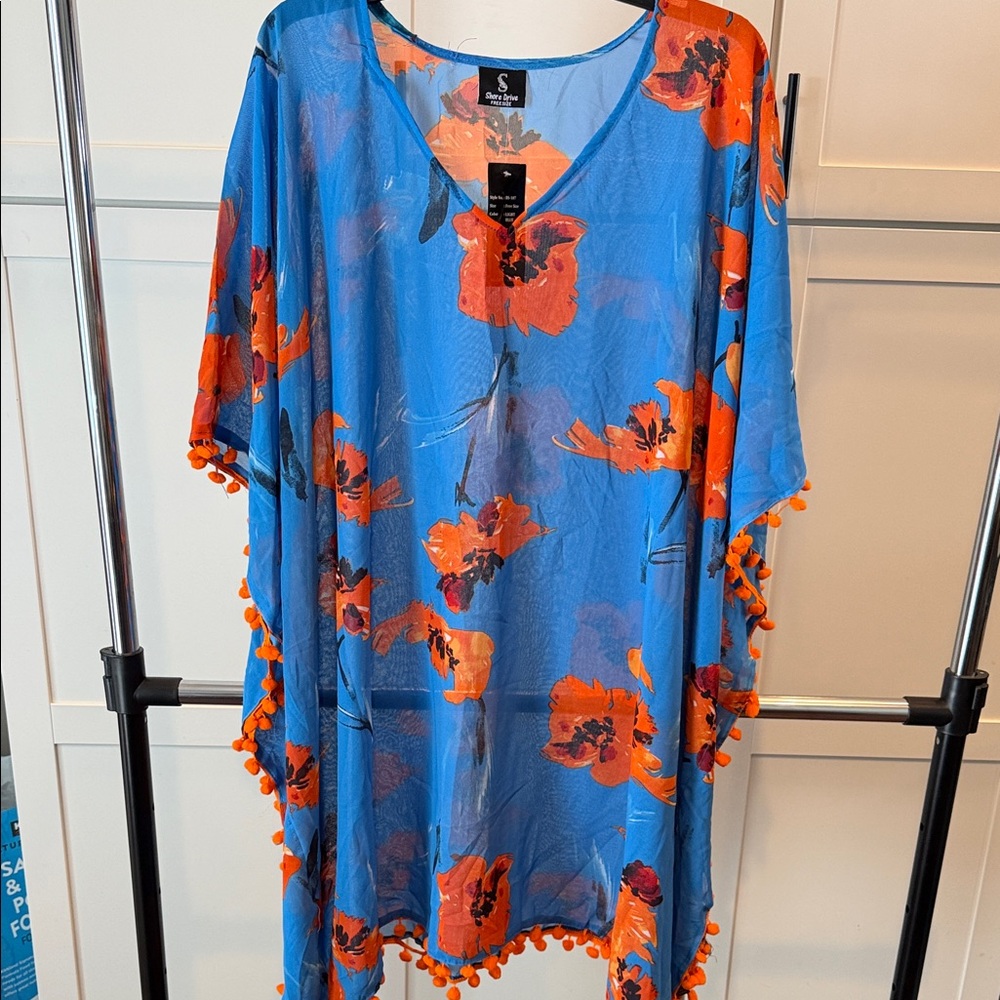 New! Blue & Orange  Floral Swim Coverup